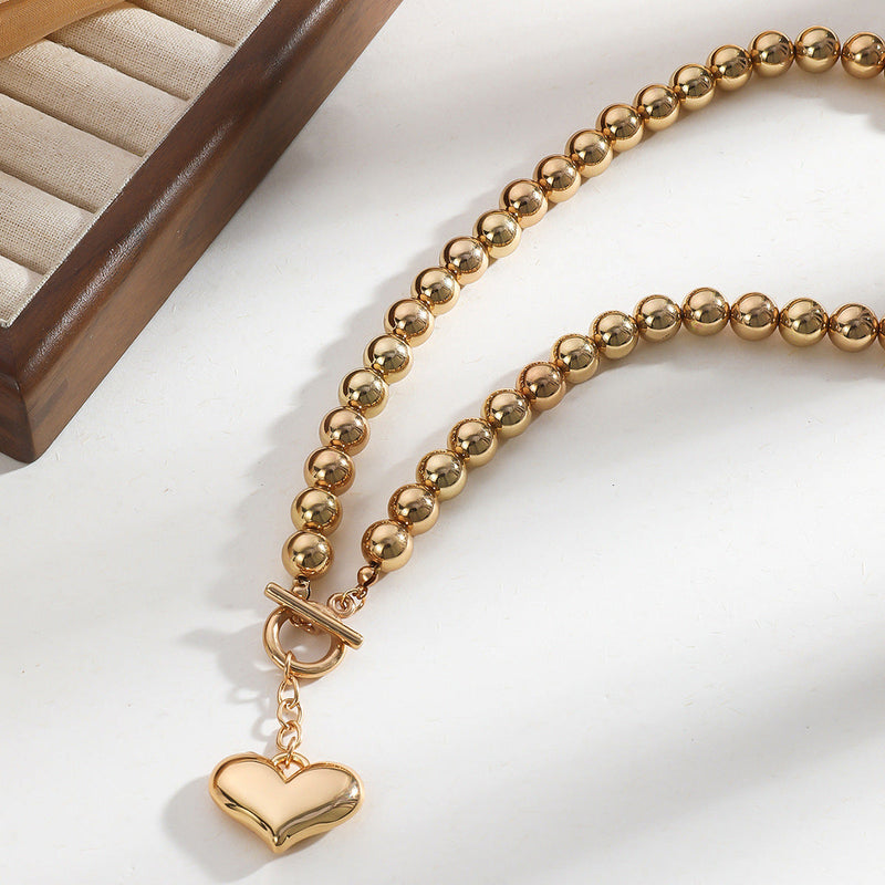 Chunky Heart Pendant Beaded Necklace