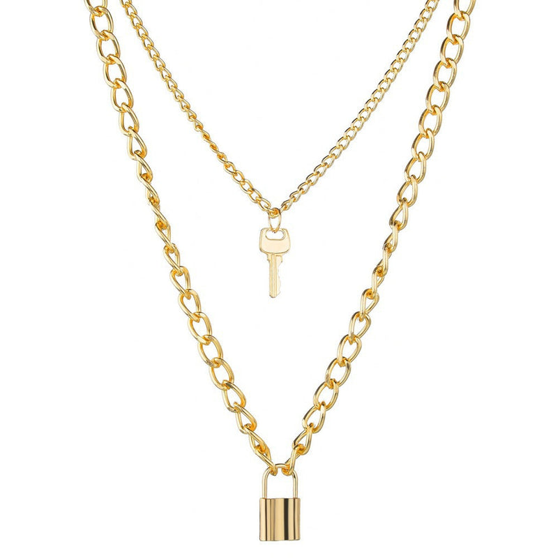 Multi Layer Lock Pendent Geometric Necklace