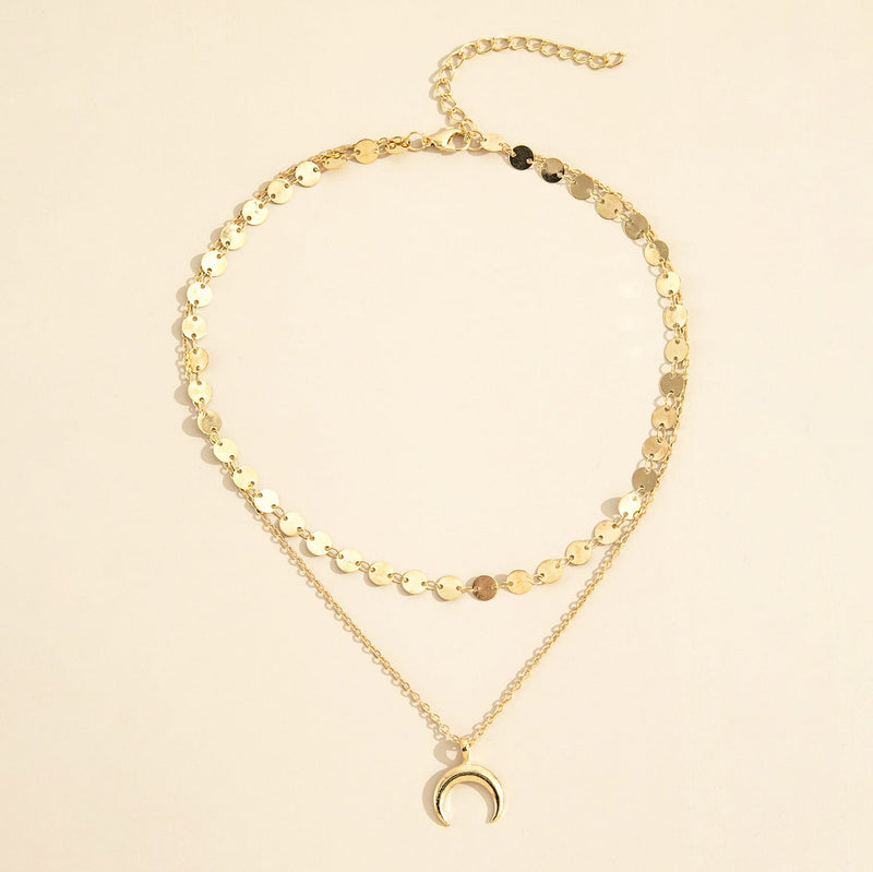 Bohemian Moon Pendant Necklace Layer Chain