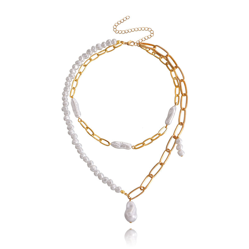 Irregular Imitation Pearl Two Layered Necklaces