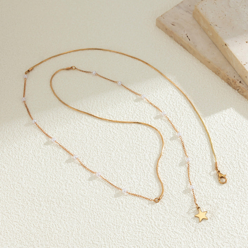 Double Layer Long Chain Pearl Necklace