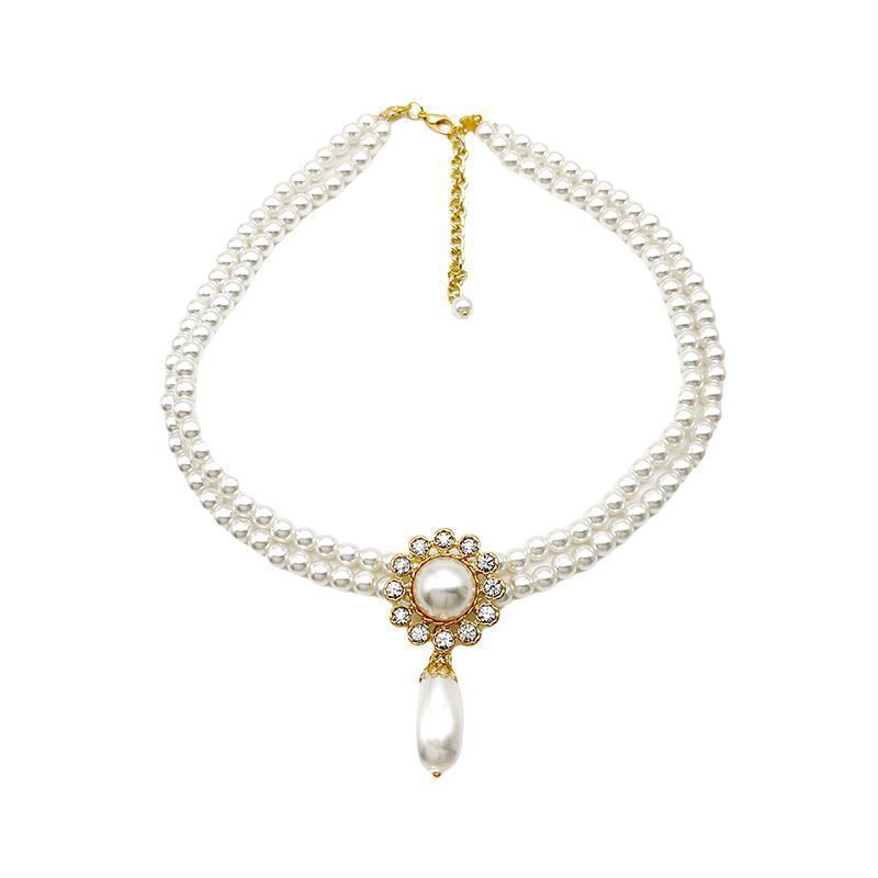 Vintage Courtly Double Pearl Clavicle Chain Necklace