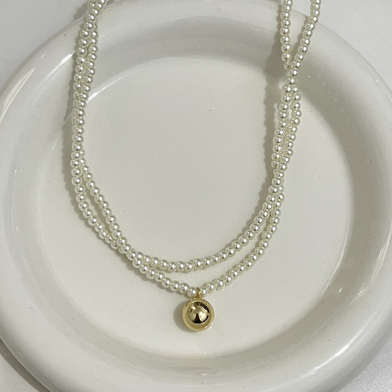 Choker Necklace for Women Double Layer Pearl Beads