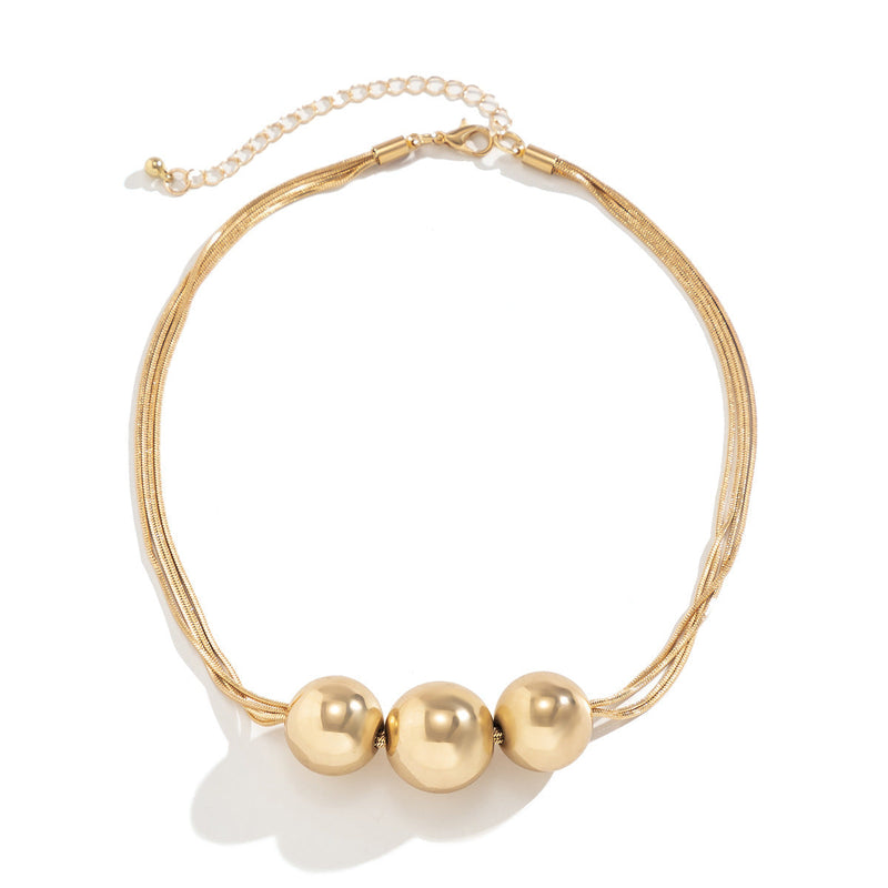 Classic Simple Gold Ball Pendant Choker Chain Necklace
