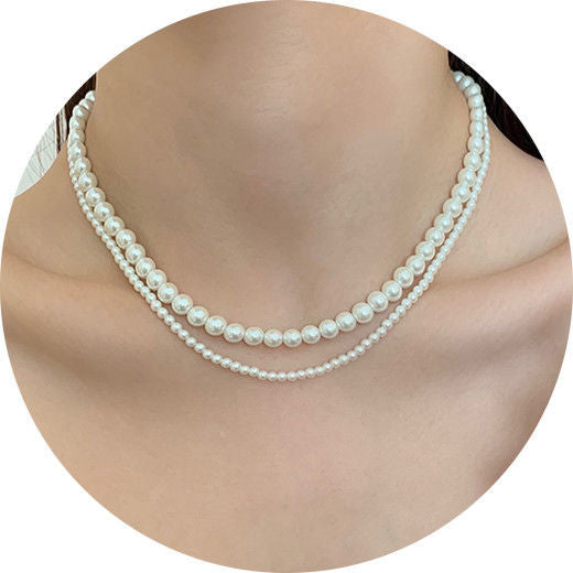 Faux Pearl Strand Layered Choker Bridal Necklace Wedding Jewelry