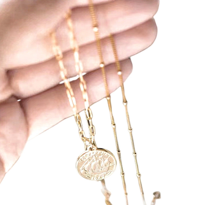Double Layer Link Chain Coin Necklace