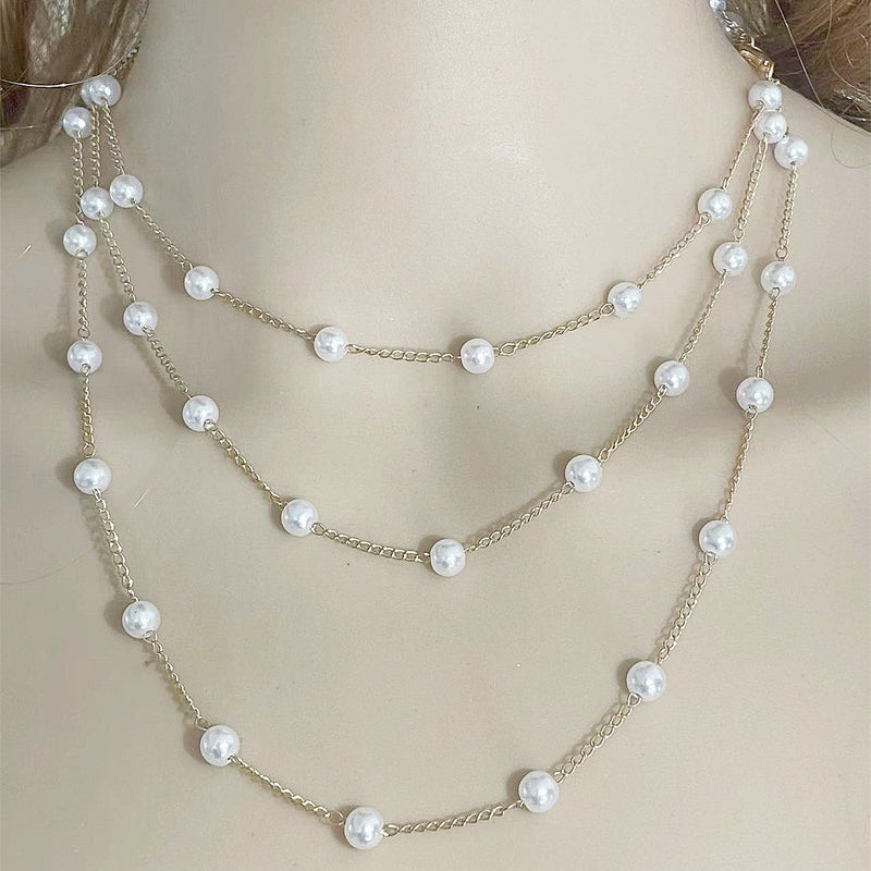 Beaded Collar Chain Retro Pearl Multi Layer Necklace