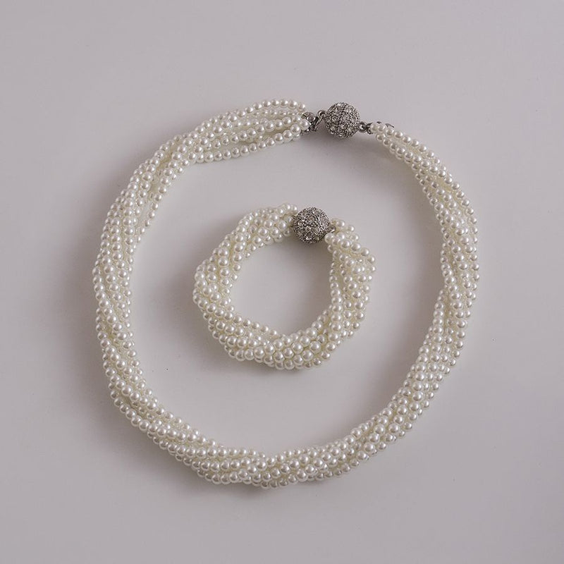 Twisted Multi Strand Glass Pearl Wedding Necklace