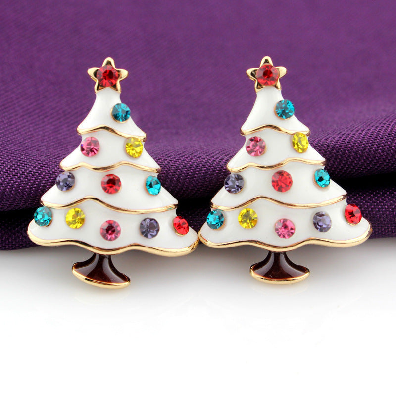 Colorful Rhinestone Christmas Tree Earrings