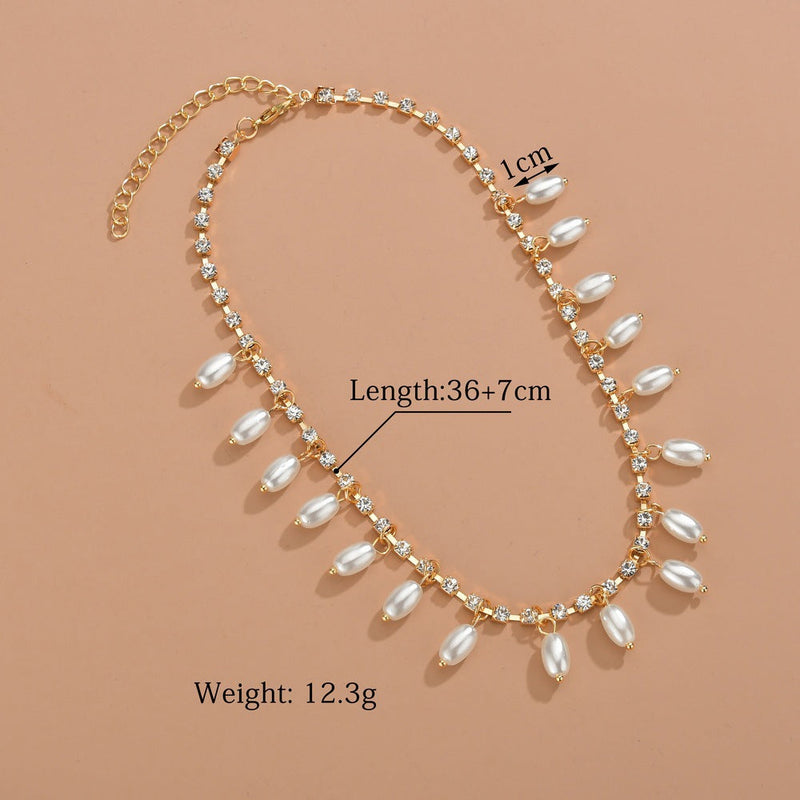 Elegant Faux Pearl Pendant Necklaces Rhinestone