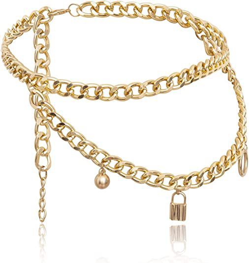 Chunky Body Chain Geometric Tassel Lock Multi Layer Waist Chain