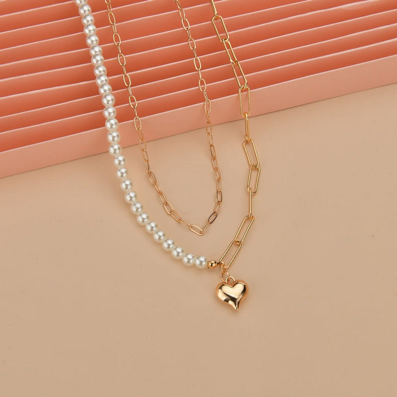 Pearl Half-Paper Clip Chain Necklace