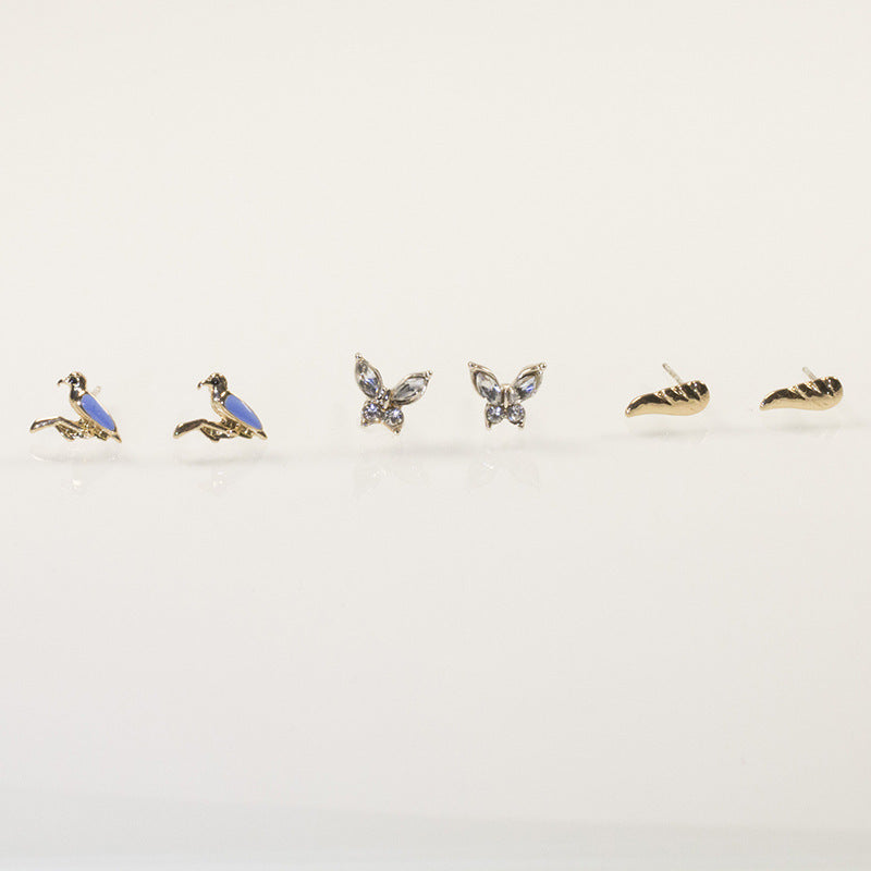 Bird butterfly stud earrings set