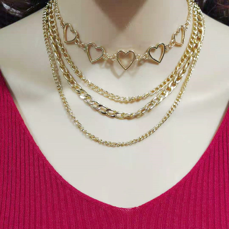 Geometric Chain Choker Necklace Hollow Heart