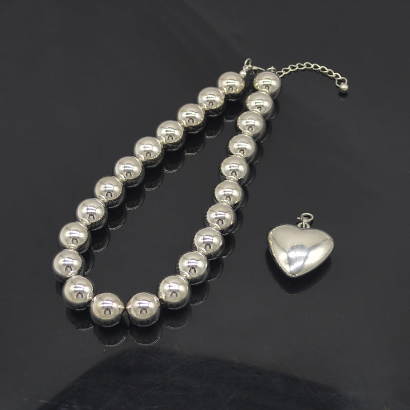 Exaggerated Big Chunky Heart CCB Round Ball Bead Necklace