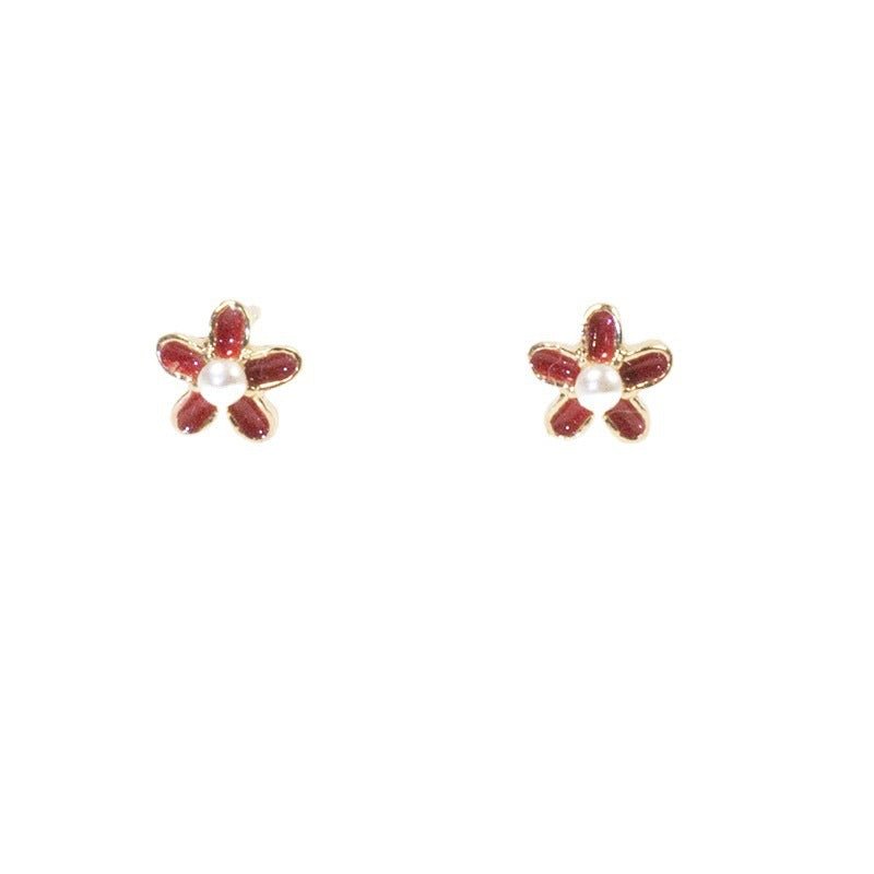 Womens Stud Earrings Pink Flower