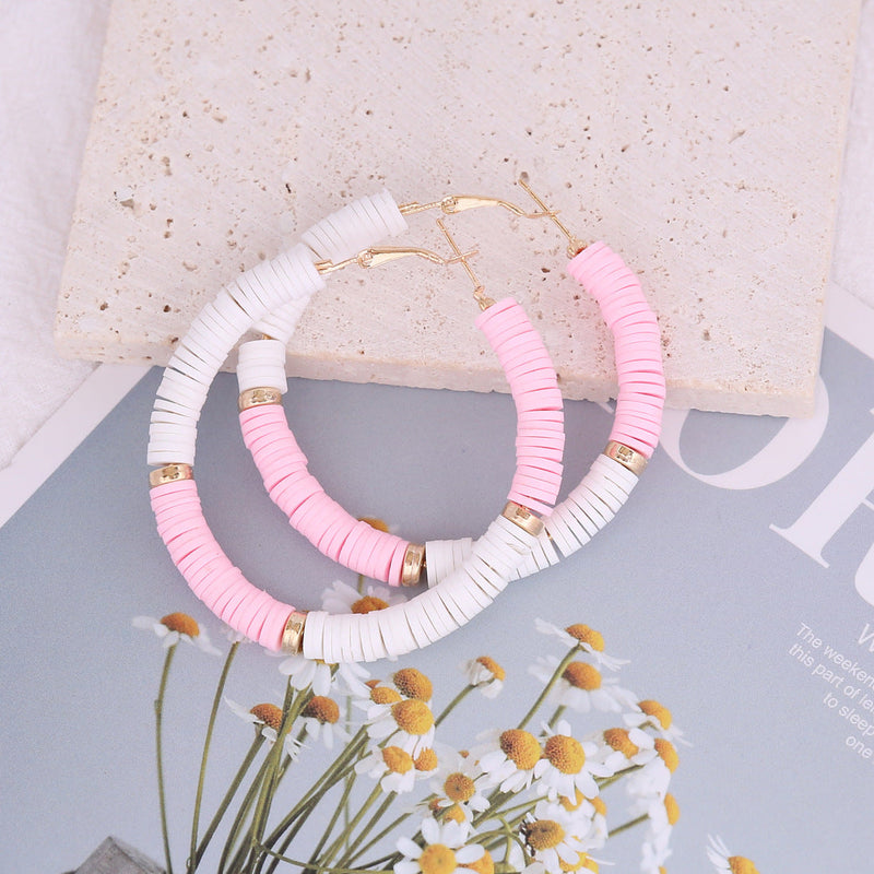 Bohemian Handmade Mix Color Plymer Clay Hoop Earrings