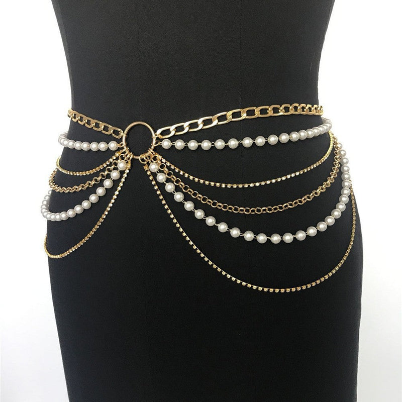 Layered Imitation Pearl Body Chains