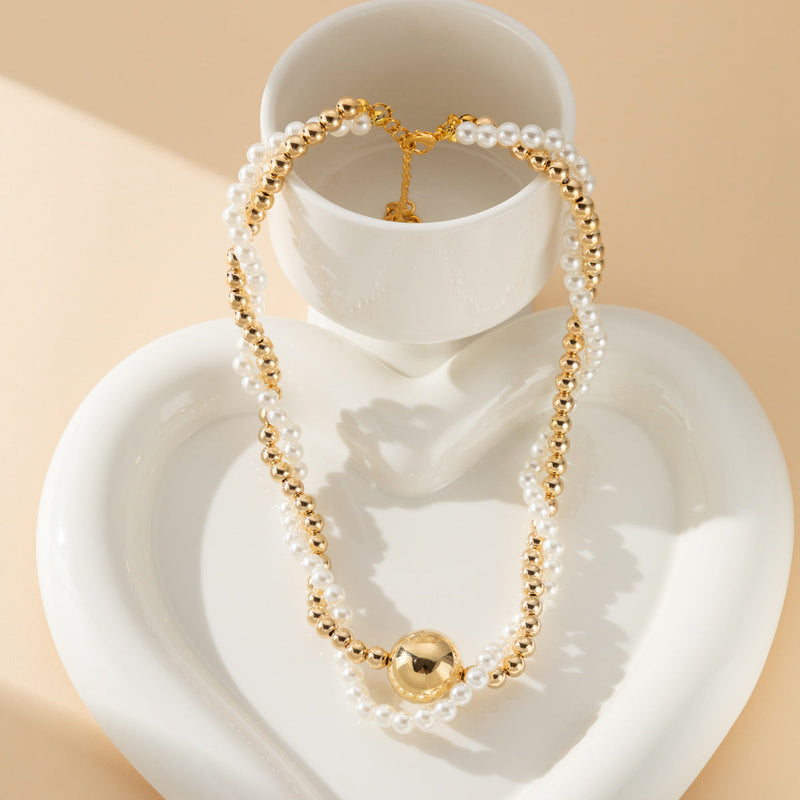 Punk CCB Large Round Bead Pendant Necklace