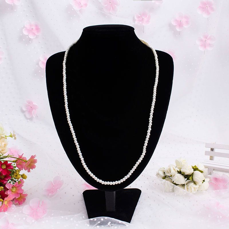 Elegant Women Lady Long White Sweater Created Pearl Necklace
