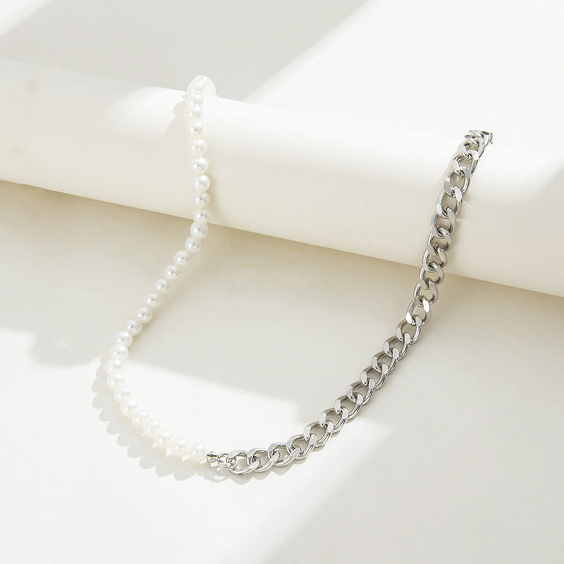 Elegant Chain Choker Necklace Fashion White Pearl