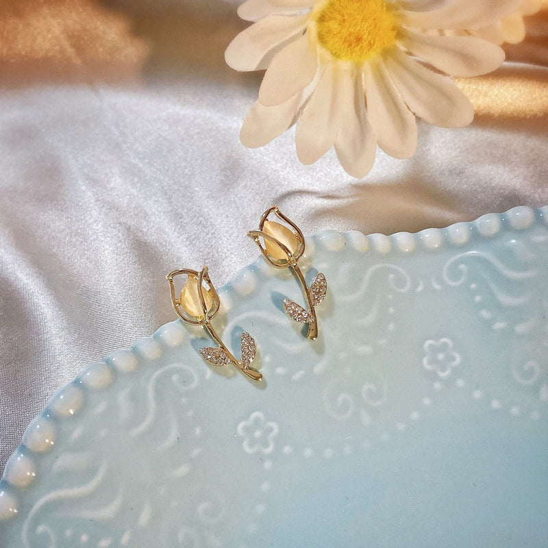 Opal Tulip Flower Earrings
