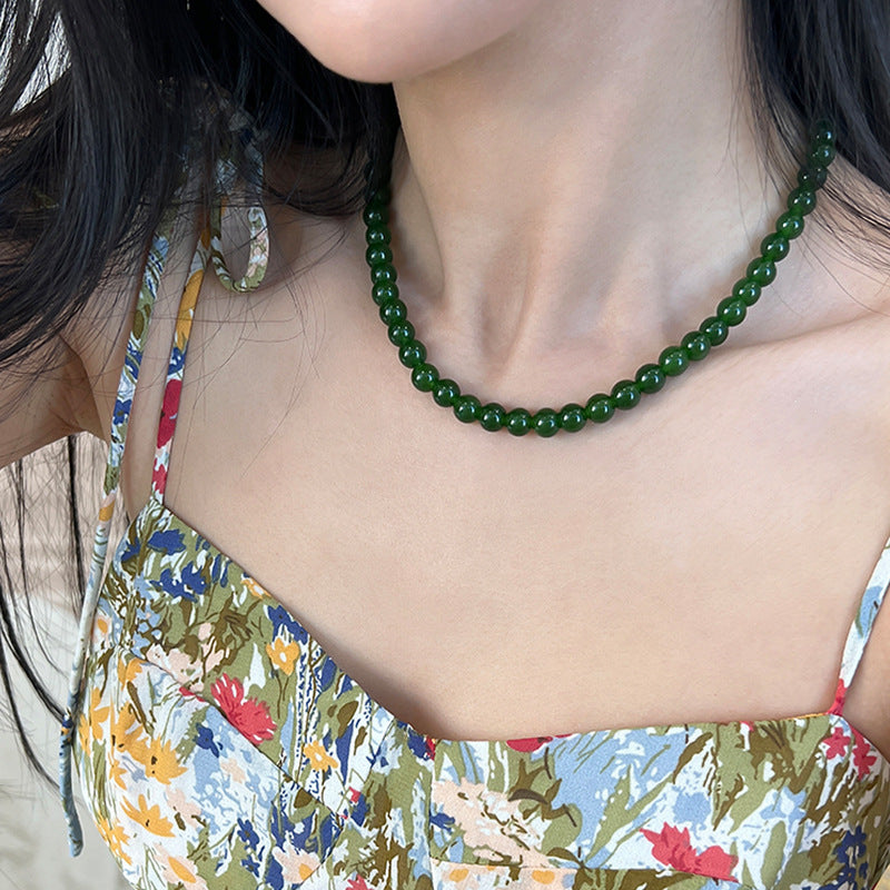 Natural Green Agate Stone Beaded Necklace