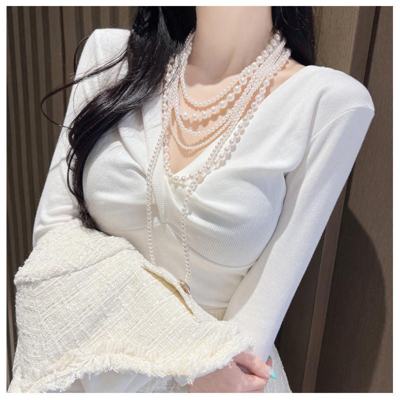 Long Beaded Layer Pearl Necklace