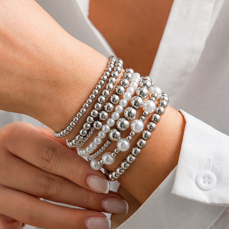 Pearl Beaded Elastic Bracelet Set