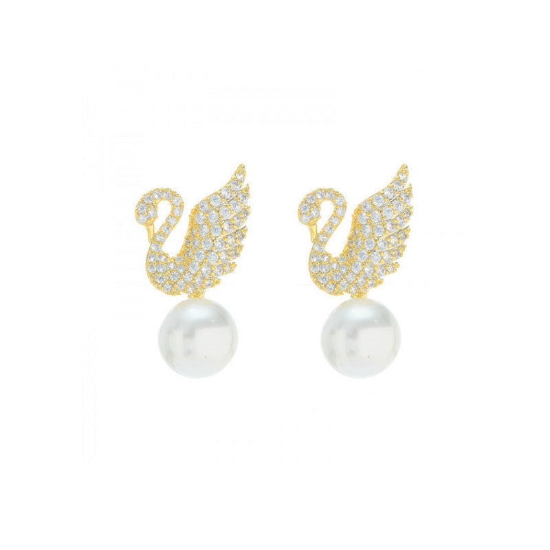 Crystal Swan Rhinestone Pearl Earrings