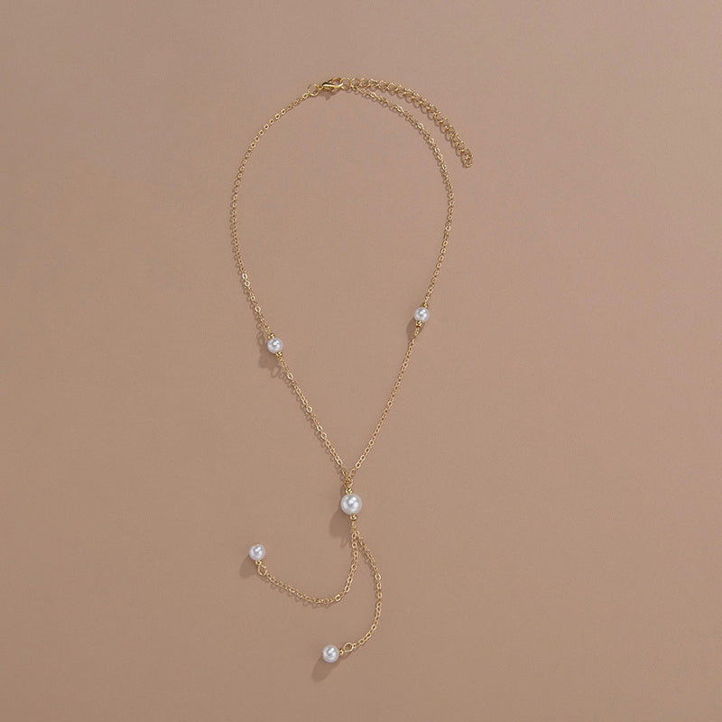 Bohemian White Imitation Pearl Tassel Necklace