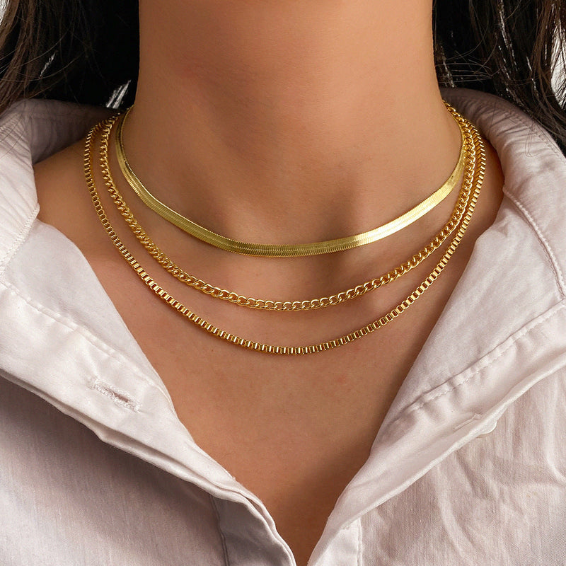 Three Link Chains Jewelry Necklace Snake Chain