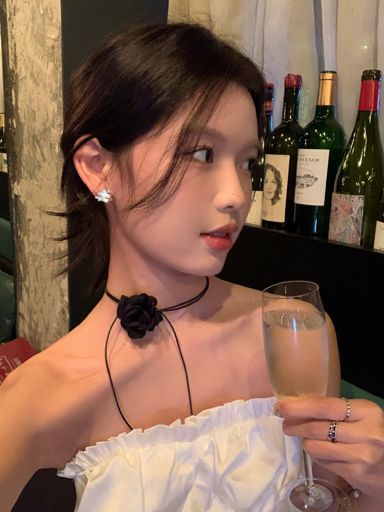 Retro Fabric Satin Rose Flower Necklace