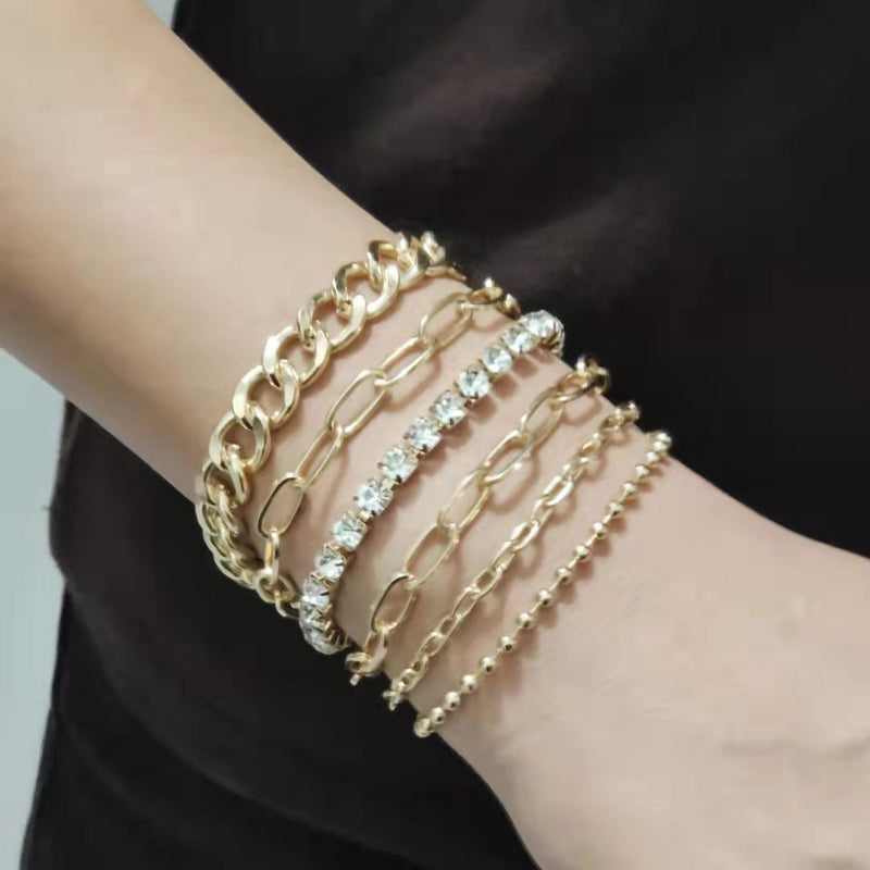 Multi-Layer Strips Rhinestone Chain Bracelet Sets