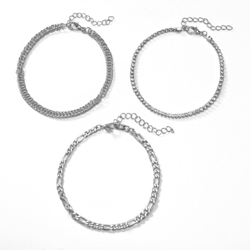 Rhinestone Layered Chains Anklet Bracelet