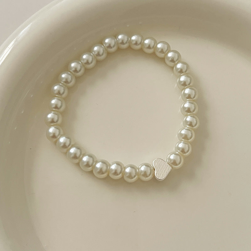 Heart Charm Pearl Beaded Bracelet