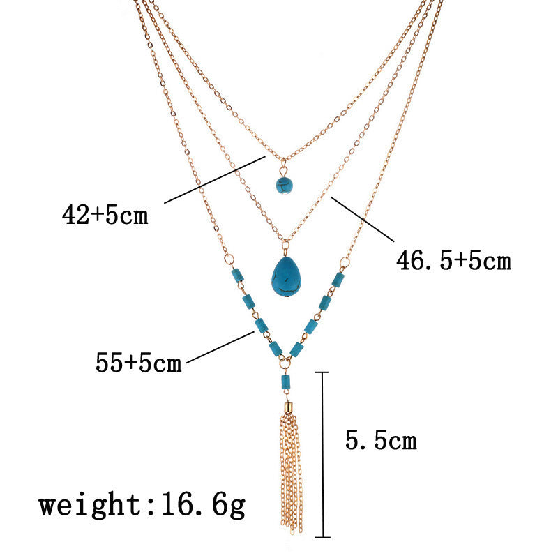 Tassel Necklace Turquoise Stone Necklace