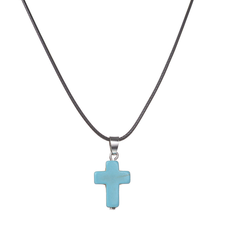 Natural Gemstone Cross Pendant Necklace