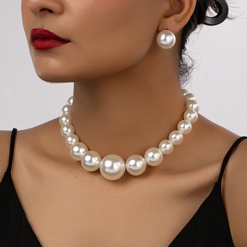Romantic Style Chunky Pearl Earrings Necklace Set