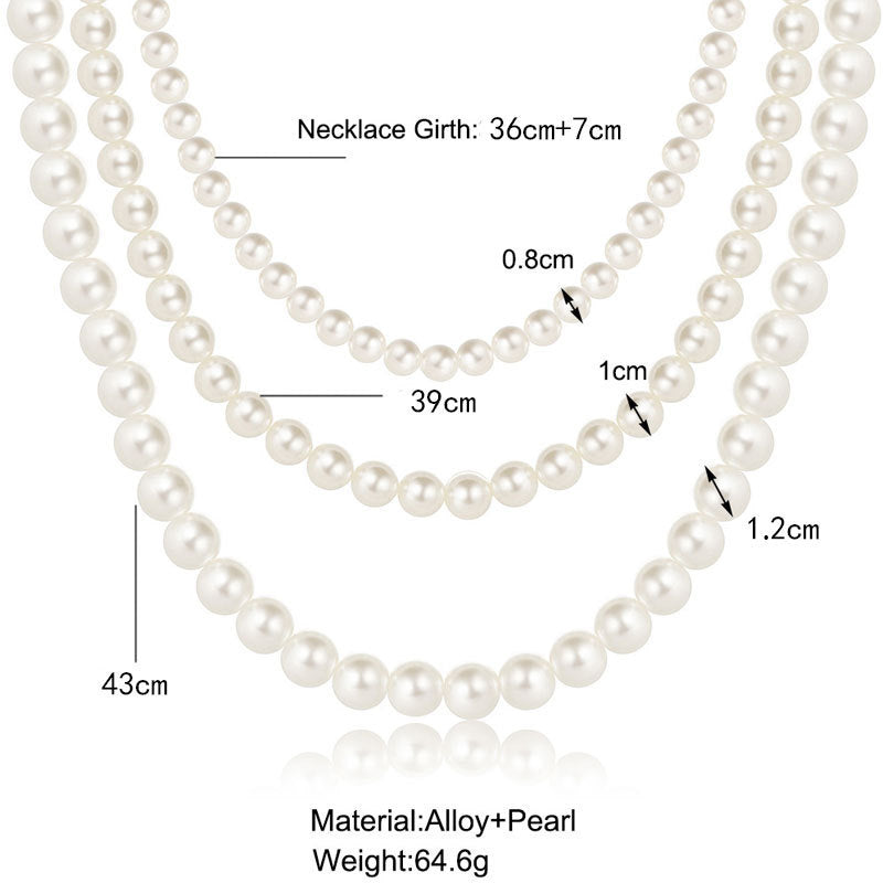 Elegant Synthetic Pearl Triple Multi Layer Choker Necklace