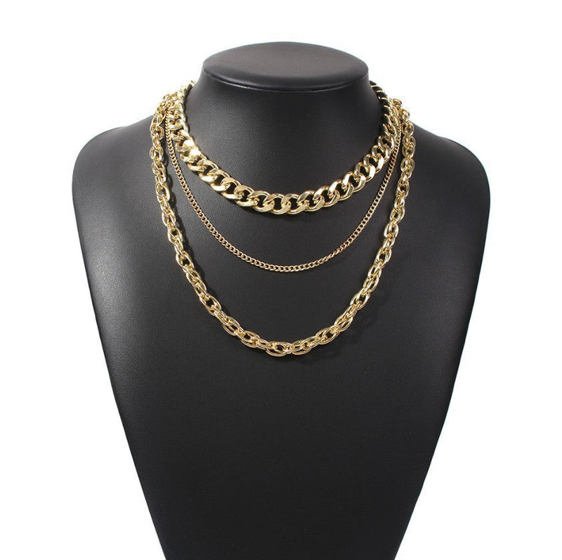 Layered Cuban Chain Necklace 3Pcs Thick Chunky
