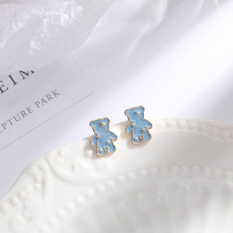 Blue Enamel Bear Earring