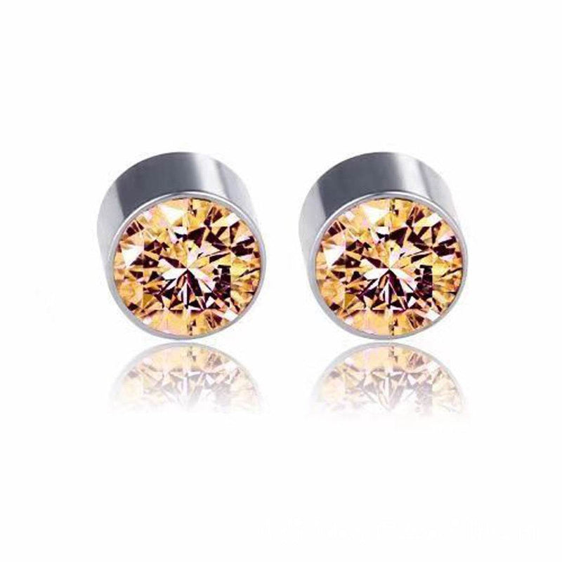 Multicolor Stainless Steel Magnetic Round Stud Earrings for Men Women, 6mm Round CZ Inlaid Magnetic Earrings Non-Piercing Clip On Stud Earring