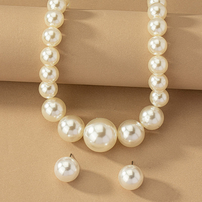 Romantic Style Chunky Pearl Earrings Necklace Set