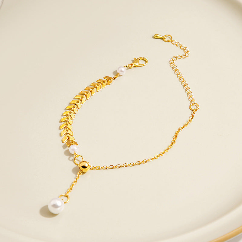 Wheat Pearl Necklace Chic Boho Fish Tail Leaf