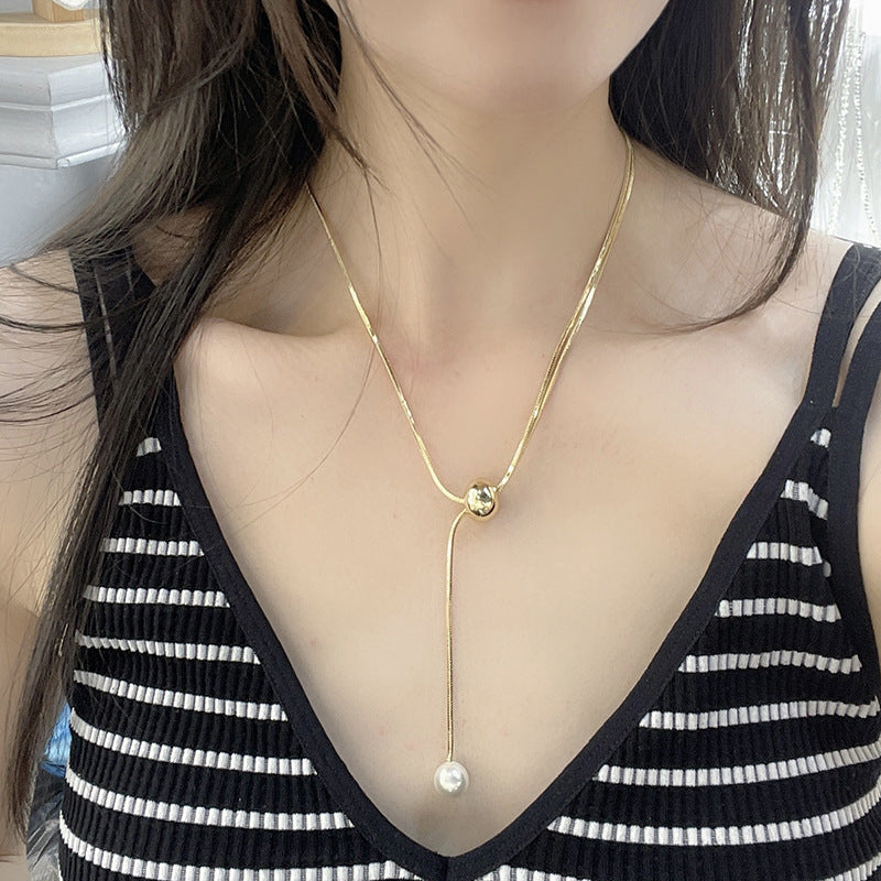 Long Tassel Choker Necklace for Women Small Ball Pendant