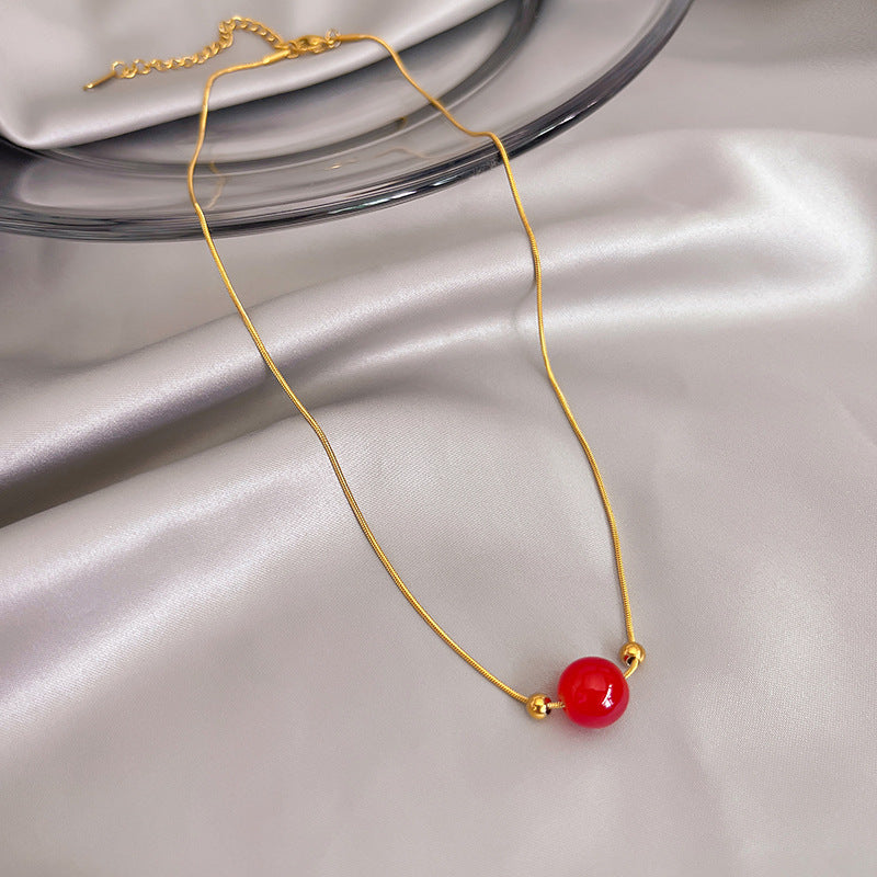 Red Agate Pendant Necklace Snake Chain Semi Stone Pendant Necklace