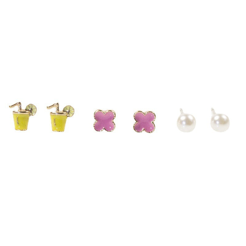 Cocktail flower stud earrings set