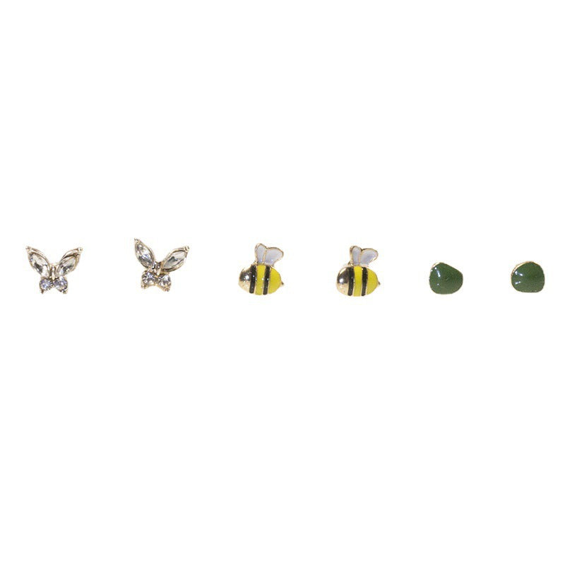 Bee butterfly stud earrings set