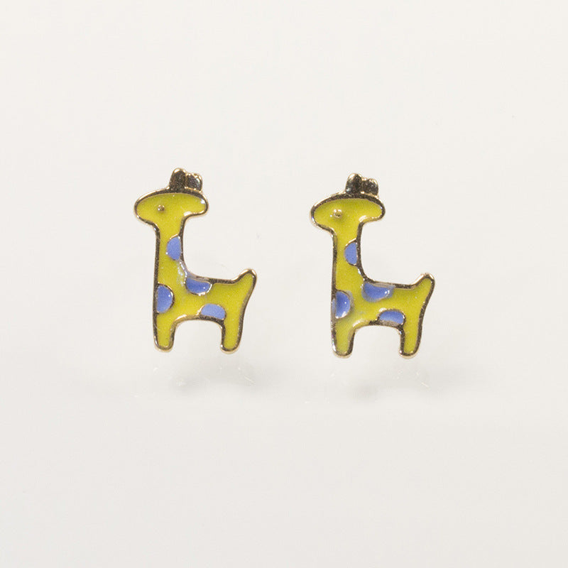Yellow Enamel Animal Giraffe Deer Stud Earrings